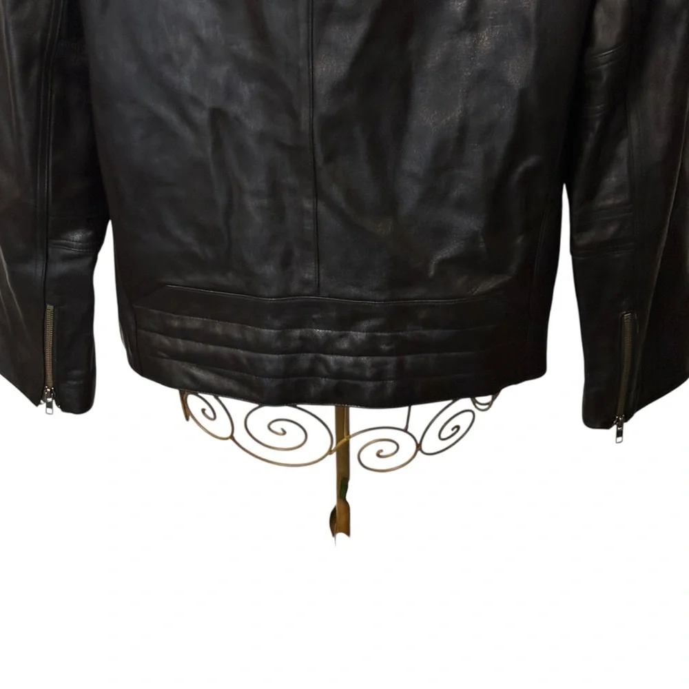 Murano Luxury Lambskin Leather Moto Jacket - Black - Men’s Size Large